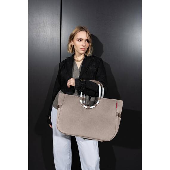 reisenthel loopshopper L herringbone mokka – Stabile Tasche mit praktischen Fächern aus recycelten PET-Flaschen – Charmantes und wasserabweisendes Design