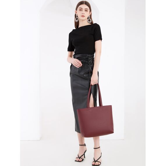 MEEGIRL Damen Henkeltaschen, Einfache Handtaschen PU Leder Tote Shopper Bag für Arbeit, Schule, Einkauf mit Reißverschluss und Innentasche (Wine Red)