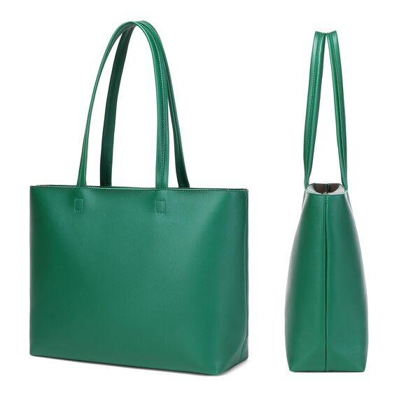 MEEGIRL Damen Henkeltaschen, Einfache Handtaschen PU Leder Tote Shopper Bag für Arbeit, Schule, Einkauf mit Reißverschluss und Innentasche (Dark Green)
