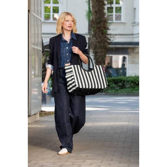 reisenthel loopshopper L summerstripes black – Stabile Tasche mit praktischen Fächern aus recycelten PET-Flaschen – Charmantes und wasserabweisendes Design