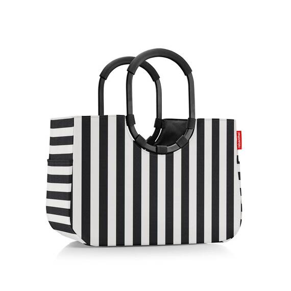 reisenthel loopshopper L summerstripes black – Stabile Tasche mit praktischen Fächern aus recycelten PET-Flaschen – Charmantes und wasserabweisendes Design