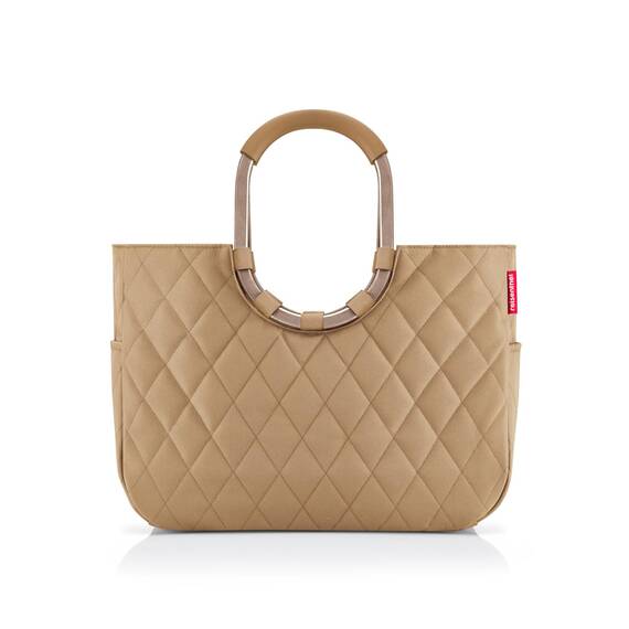 reisenthel loopshopper L frame rhombus ginger – Stabile Tasche mit praktischen Fächern aus recycelten PET-Flaschen – Charmantes und wasserabweisendes Design