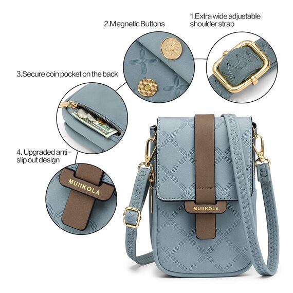 MUIIKOLA Handytasche zum Umhängen，RFID-Blockierung große Kapazität Handy Umhängetasche Damen Veganes Leder，Handytasche mit Geldbörse zum Umhängen，umhängetasche damen Breiter Gurt