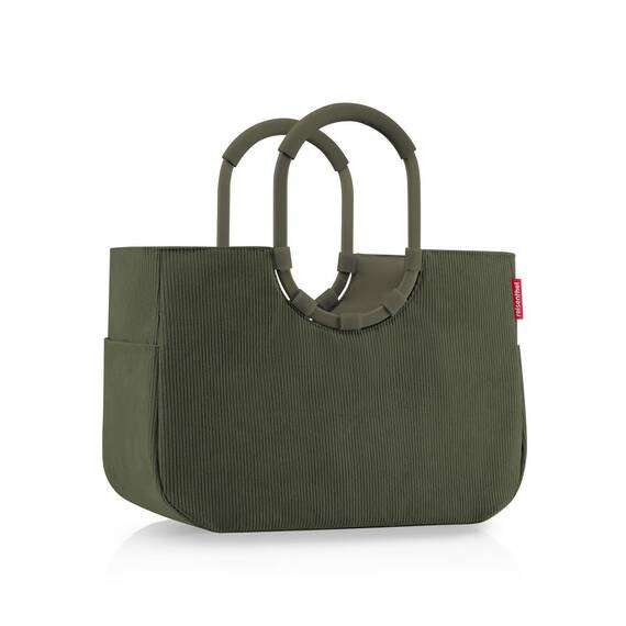 reisenthel loopshopper L cord dark matcha – Stabile Tasche mit praktischen Fächern aus recycelten PET-Flaschen – Charmantes und wasserabweisendes Design