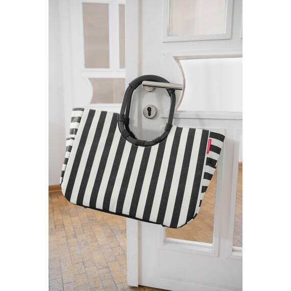 reisenthel loopshopper L summerstripes black – Stabile Tasche mit praktischen Fächern aus recycelten PET-Flaschen – Charmantes und wasserabweisendes Design