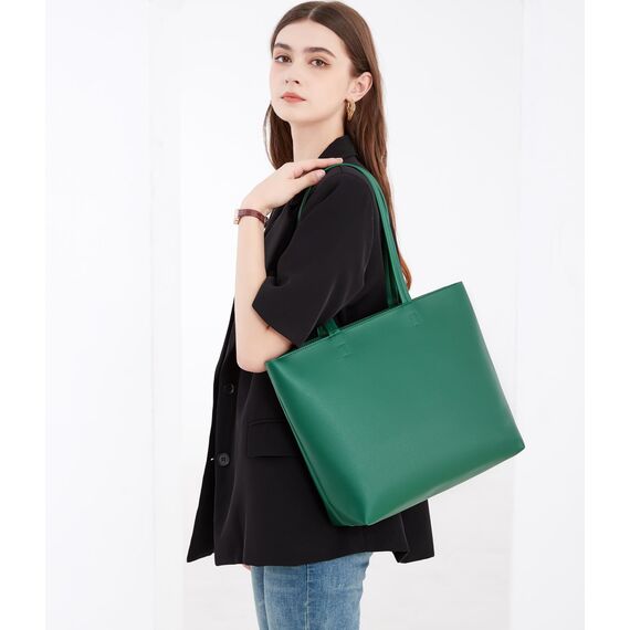 MEEGIRL Damen Henkeltaschen, Einfache Handtaschen PU Leder Tote Shopper Bag für Arbeit, Schule, Einkauf mit Reißverschluss und Innentasche (Dark Green)