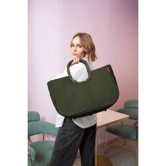reisenthel loopshopper L cord dark matcha – Stabile Tasche mit praktischen Fächern aus recycelten PET-Flaschen – Charmantes und wasserabweisendes Design