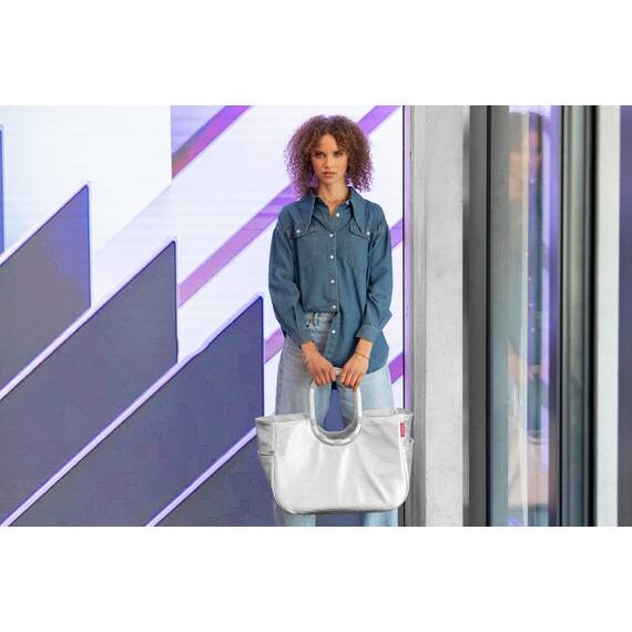 reisenthel loopshopper L silver crackle – Stabile Tasche mit praktischen Fächern aus recycelten PET-Flaschen – Charmantes und wasserabweisendes Design