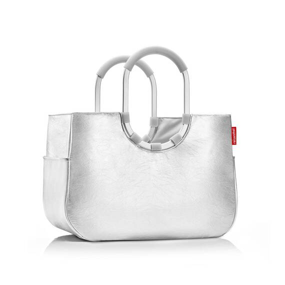 reisenthel loopshopper L silver crackle – Stabile Tasche mit praktischen Fächern aus recycelten PET-Flaschen – Charmantes und wasserabweisendes Design