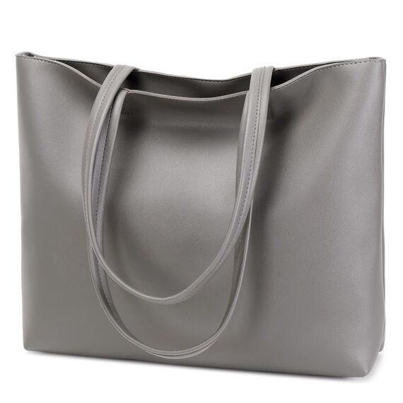 MEEGIRL Damen Henkeltaschen, Einfache Handtaschen PU Leder Tote Shopper Bag für Arbeit, Schule, Einkauf mit Reißverschluss und Innentasche Dunkelgrau