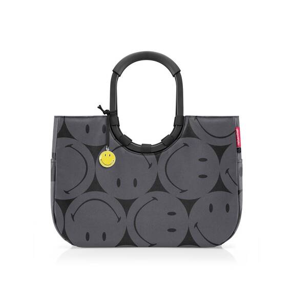 reisenthel loopshopper L smiley grey – Stabile Tasche mit praktischen Fächern aus recycelten PET-Flaschen – Charmantes und wasserabweisendes Design