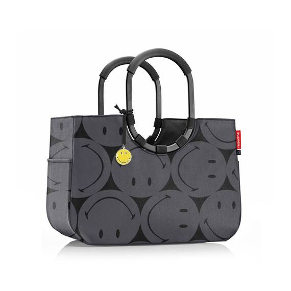 reisenthel loopshopper L smiley grey – Stabile Tasche mit praktischen Fächern aus recycelten PET-Flaschen – Charmantes und wasserabweisendes Design
