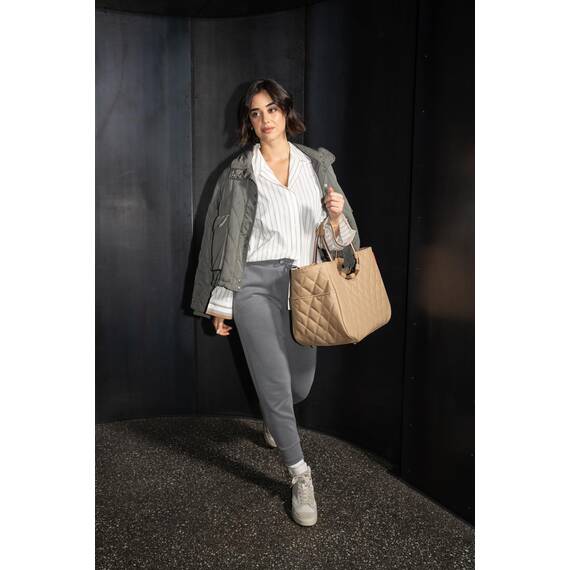 reisenthel loopshopper L frame rhombus ginger – Stabile Tasche mit praktischen Fächern aus recycelten PET-Flaschen – Charmantes und wasserabweisendes Design