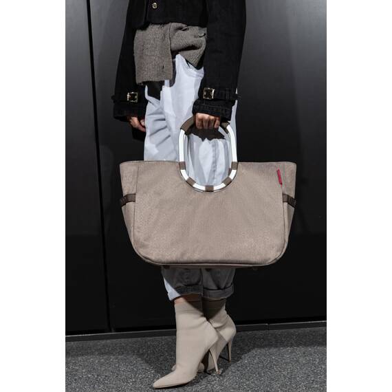 reisenthel loopshopper L herringbone mokka – Stabile Tasche mit praktischen Fächern aus recycelten PET-Flaschen – Charmantes und wasserabweisendes Design