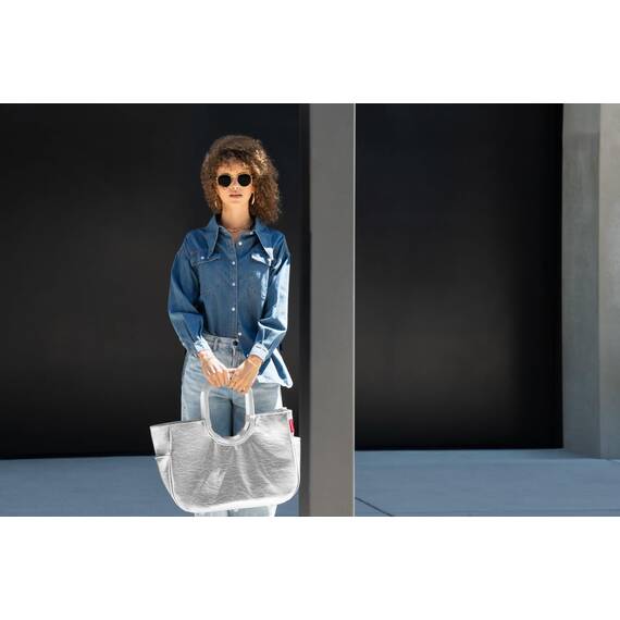 reisenthel loopshopper L silver crackle – Stabile Tasche mit praktischen Fächern aus recycelten PET-Flaschen – Charmantes und wasserabweisendes Design