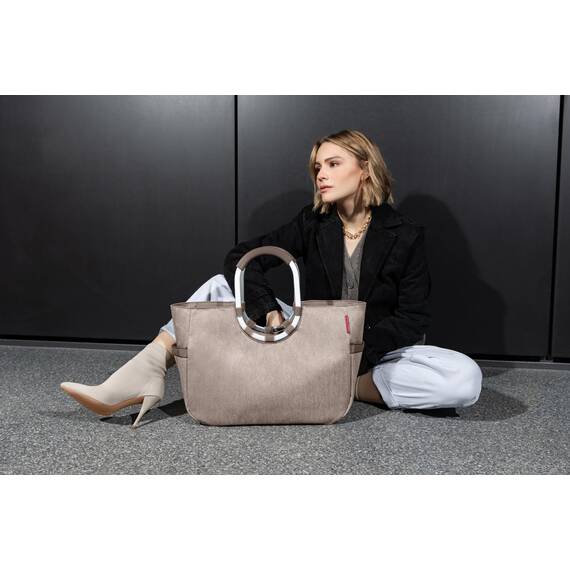 reisenthel loopshopper L herringbone mokka – Stabile Tasche mit praktischen Fächern aus recycelten PET-Flaschen – Charmantes und wasserabweisendes Design