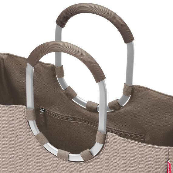 reisenthel loopshopper L herringbone mokka – Stabile Tasche mit praktischen Fächern aus recycelten PET-Flaschen – Charmantes und wasserabweisendes Design