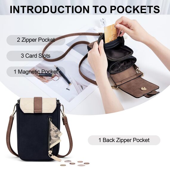 MUIIKOLA Handytasche zum Umhängen，RFID-Blockierung große Kapazität Handy Umhängetasche Damen Veganes Leder，Handytasche mit Geldbörse zum Umhängen，umhängetasche damen Breiter Gurt