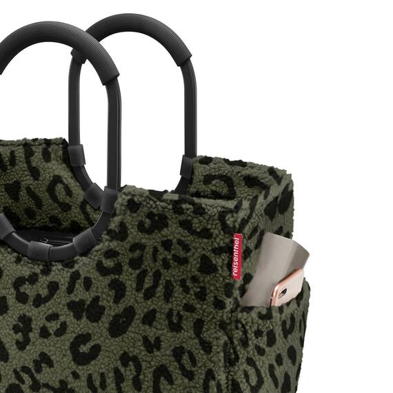 reisenthel loopshopper L teddy leo olive – Stabile Tasche mit praktischen Fächern aus recycelten PET-Flaschen – Charmantes und wasserabweisendes Design