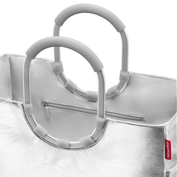reisenthel loopshopper L silver crackle – Stabile Tasche mit praktischen Fächern aus recycelten PET-Flaschen – Charmantes und wasserabweisendes Design