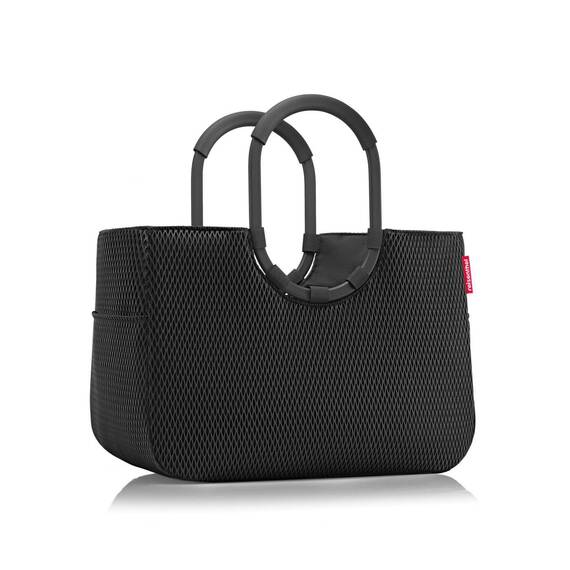 reisenthel loopshopper L mesh black – Stabile Tasche mit praktischen Fächern aus recycelten PET-Flaschen – Charmantes und wasserabweisendes Design