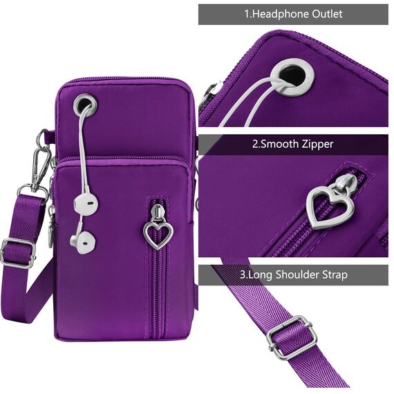 Aucuu Handytasche zum Umhängen Damen，Nylon Kleine Umhängetasche mit Kopfhörer Eingang，Mini Crossbody Schultertasche Handytasche，Handy Schultertasche ür Handy unter 7 Zoll