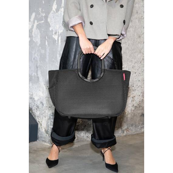 reisenthel loopshopper L mesh black – Stabile Tasche mit praktischen Fächern aus recycelten PET-Flaschen – Charmantes und wasserabweisendes Design