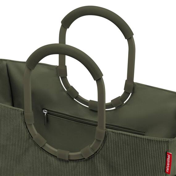 reisenthel loopshopper L cord dark matcha – Stabile Tasche mit praktischen Fächern aus recycelten PET-Flaschen – Charmantes und wasserabweisendes Design