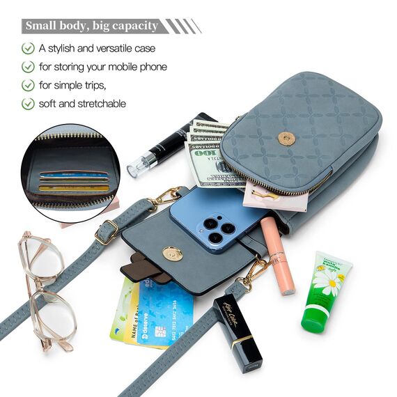 MUIIKOLA Handytasche zum Umhängen，RFID-Blockierung große Kapazität Handy Umhängetasche Damen Veganes Leder，Handytasche mit Geldbörse zum Umhängen，umhängetasche damen Breiter Gurt