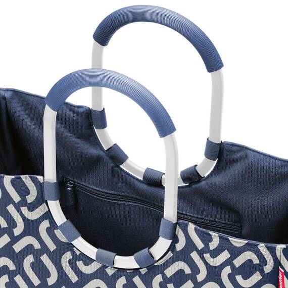 reisenthel loopshopper L in Signature Navy, silberner Rahmen – Stabile Tasche mit praktischen Fächern aus recycelten PET-Flaschen – Charmantes und wasserabweisendes Design