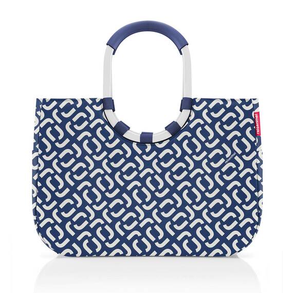 reisenthel loopshopper L in Signature Navy, silberner Rahmen – Stabile Tasche mit praktischen Fächern aus recycelten PET-Flaschen – Charmantes und wasserabweisendes Design