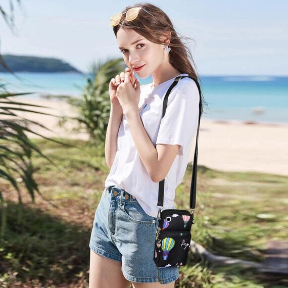 Aucuu Handytasche zum Umhängen Damen，Nylon Kleine Umhängetasche mit Kopfhörer Eingang，Mini Crossbody Schultertasche Handytasche，Handy Schultertasche ür Handy unter 7 Zoll