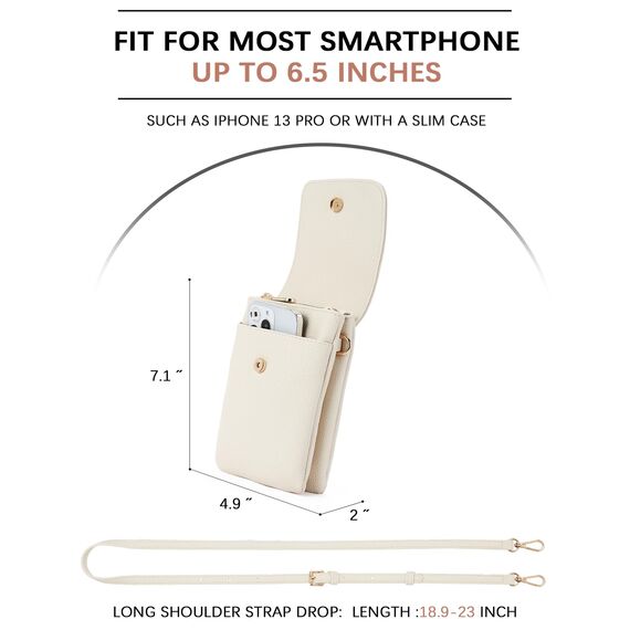 BOSTANTEN Klein Handytasche zum Umhängen, PU Leder Handy Umhängetasche Damen, Handytasche mit Geldbörse zum Umhängen, handtasche damen umhängetasche für Designer Beige weiß