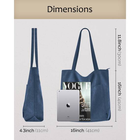 Prite Handtasche Damen Tote Bag Shopper Groß Umhängetasche Cord Beuteltasche Stofftasche für College Schule Arbeit Reisen Einkaufen