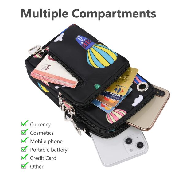 Aucuu Handytasche zum Umhängen Damen，Nylon Kleine Umhängetasche mit Kopfhörer Eingang，Mini Crossbody Schultertasche Handytasche，Handy Schultertasche ür Handy unter 7 Zoll