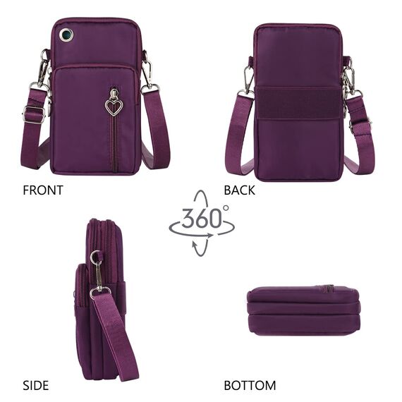 Aucuu Handytasche zum Umhängen Damen，Nylon Kleine Umhängetasche mit Kopfhörer Eingang，Mini Crossbody Schultertasche Handytasche，Handy Schultertasche ür Handy unter 7 Zoll