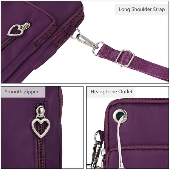 Aucuu Handytasche zum Umhängen Damen，Nylon Kleine Umhängetasche mit Kopfhörer Eingang，Mini Crossbody Schultertasche Handytasche，Handy Schultertasche ür Handy unter 7 Zoll