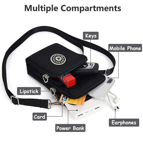 Aucuu Handytasche zum Umhängen Damen，Nylon Kleine Umhängetasche mit Kopfhörer Eingang，Mini Crossbody Schultertasche Handytasche，Handy Schultertasche ür Handy unter 7 Zoll