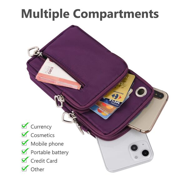 Aucuu Handytasche zum Umhängen Damen，Nylon Kleine Umhängetasche mit Kopfhörer Eingang，Mini Crossbody Schultertasche Handytasche，Handy Schultertasche ür Handy unter 7 Zoll