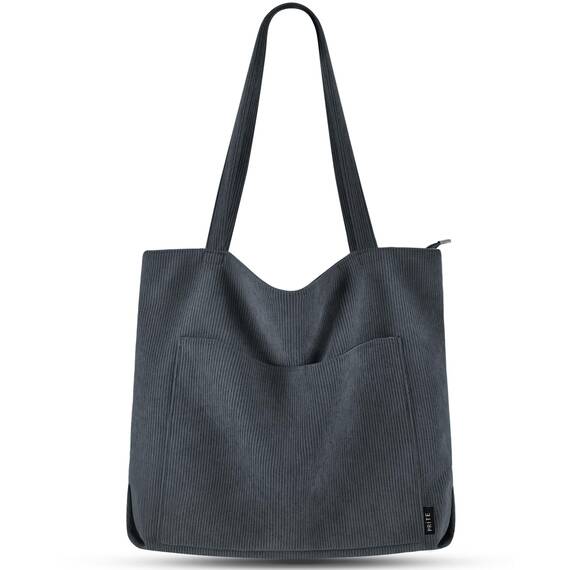 Prite Handtasche Damen Tote Bag Shopper Groß Umhängetasche Cord Beuteltasche Stofftasche für College Schule Arbeit Reisen Einkaufen (Grau)