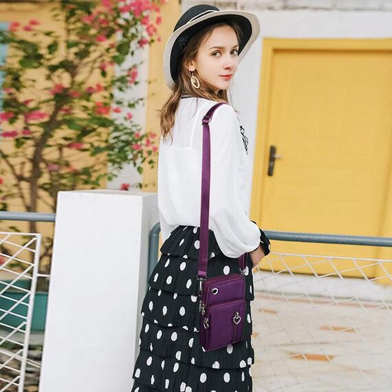 Aucuu Handytasche zum Umhängen Damen，Nylon Kleine Umhängetasche mit Kopfhörer Eingang，Mini Crossbody Schultertasche Handytasche，Handy Schultertasche ür Handy unter 7 Zoll