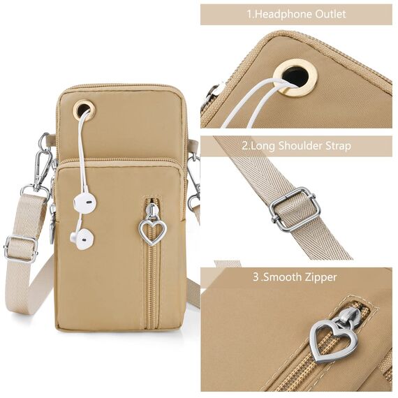 Aucuu Handytasche zum Umhängen Damen，Nylon Kleine Umhängetasche mit Kopfhörer Eingang，Mini Crossbody Schultertasche Handytasche，Handy Schultertasche ür Handy unter 7 Zoll