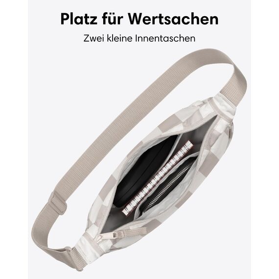 LARKSON Crossbody Bag Damen & Herren Beige Gestreift - Solveig Small - Umhängetasche im Halbmond Style - Halbrunde Schultertasche - Moon Bag Design - Wasserabweisend