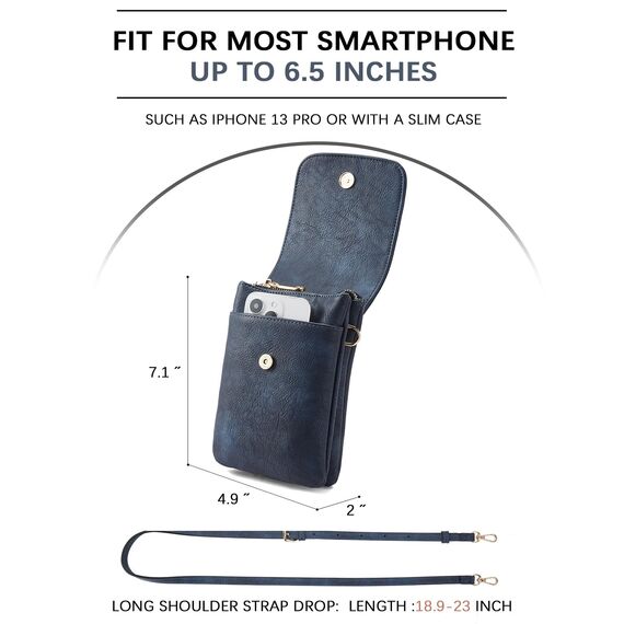 BOSTANTEN Klein Handytasche zum Umhängen, PU Leder Handy Umhängetasche Damen, Handytasche mit Geldbörse zum Umhängen, handtasche damen umhängetasche für Designer Blau