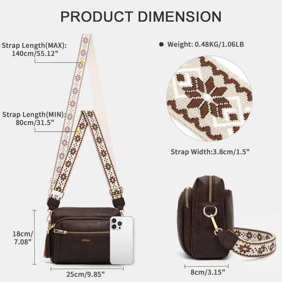 HILAEX Umhängetasche Damen mit Anti Diebstahl, Handtasche Damen Mittelgroß mit 4 Fächern, mit Verstellbar Abnehmbar Breiter Gurt