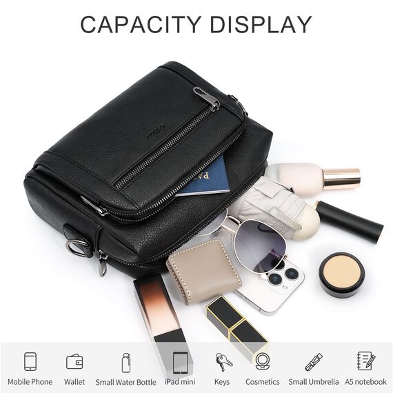 HILAEX Umhängetasche Damen mit Anti Diebstahl, Handtasche Damen Mittelgroß mit 4 Fächern, mit Verstellbar Abnehmbar Breiter Gurt