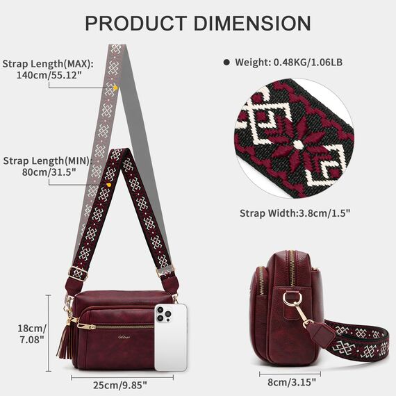 HILAEX Umhängetasche Damen mit Anti Diebstahl, Handtasche Damen Mittelgroß mit 4 Fächern, mit Verstellbar Abnehmbar Breiter Gurt