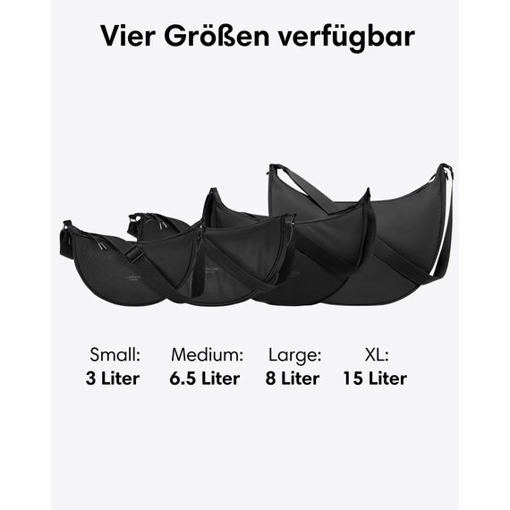 LARKSON Crossbody Bag Damen & Herren Grau Leo - Solveig Large - Große Umhängetasche im Halbmond Style - Halbrunde Schultertasche - Moon Bag Design - Wasserabweisend