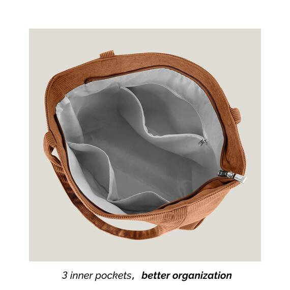 Prite Handtasche Damen Tote Bag Shopper Groß Umhängetasche Cord Beuteltasche Stofftasche für College Schule Arbeit Reisen Einkaufen (Braun)