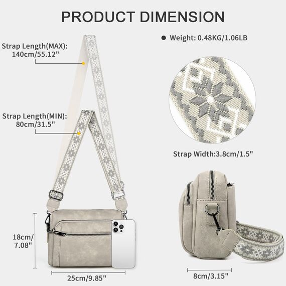 HILAEX Umhängetasche Damen mit Anti Diebstahl, Handtasche Damen Mittelgroß mit 4 Fächern, mit Verstellbar Abnehmbar Breiter Gurt